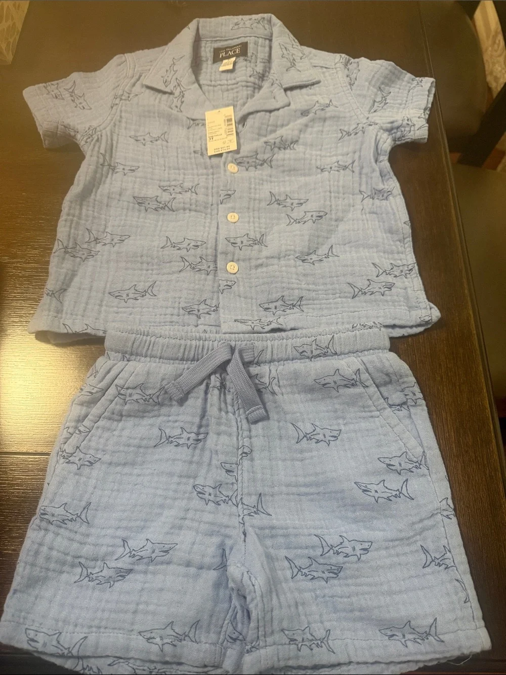 The Children's Place Blue Shark Muslin Set